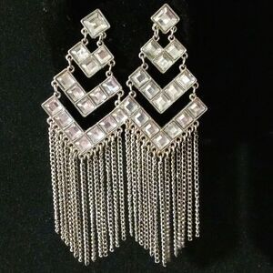 Luxury Divas Crystal Chandelier Square Rhinestones Fringe Earrings
